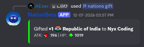Gift duplicate country cards to friends in Nationdex bot