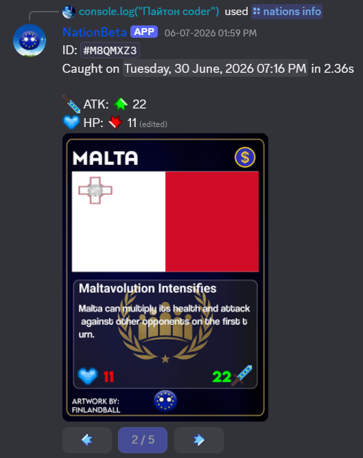 Browse nation stats and card database in Nationdex bot
